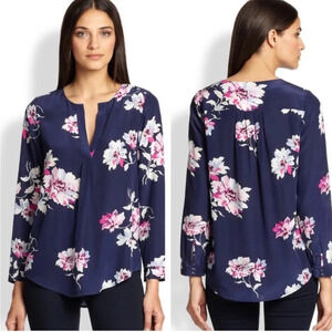 Joie Silk Floral Print Blouse Size XS Navy Blue Pink  White